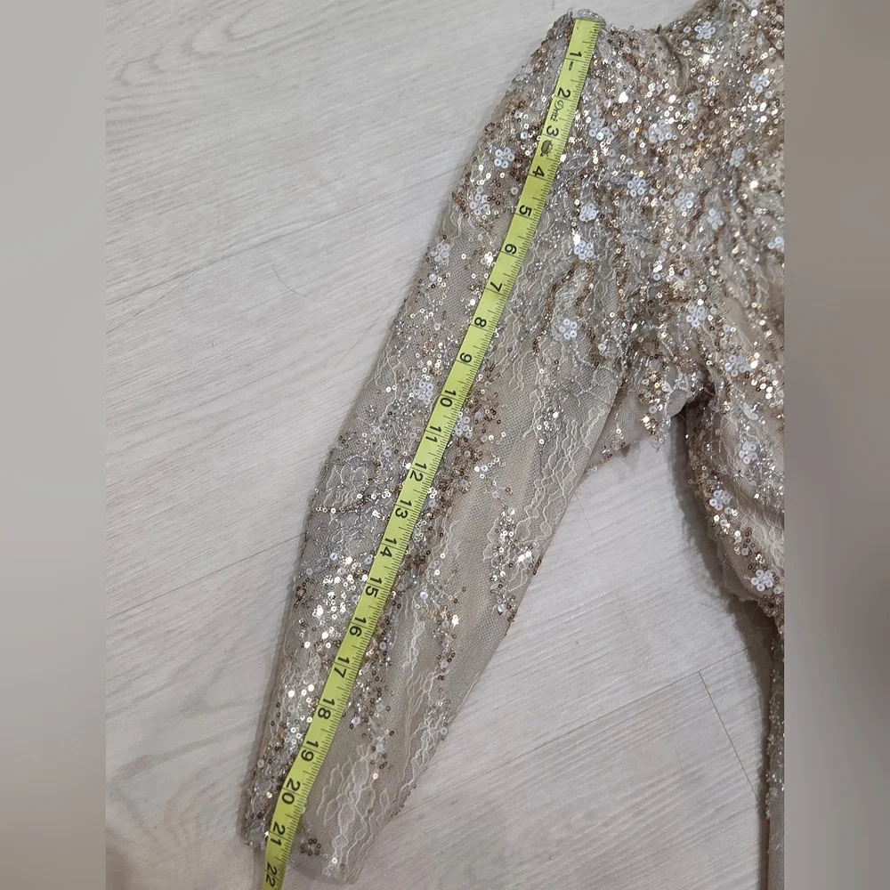 Tony Ward Couture Champagne Beaded Gown Formal Evening Dress Size L MSRP $10,000 - Picture 8 of 16